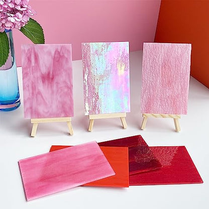 12 Sheets Mixed Red Pink Stained Glass Sheets