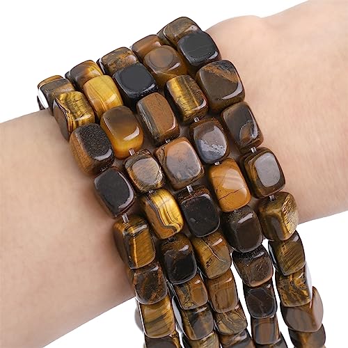 Natural Yellow Tiger Eye Cuboid Stone Loose Semi Gemstone Beads for Jewelry Making 8mmx12mm 38cm (33 Count)