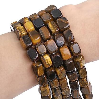 Natural Yellow Tiger Eye Cuboid Stone Loose Semi Gemstone Beads for Jewelry Making 8mmx12mm 38cm (33 Count)