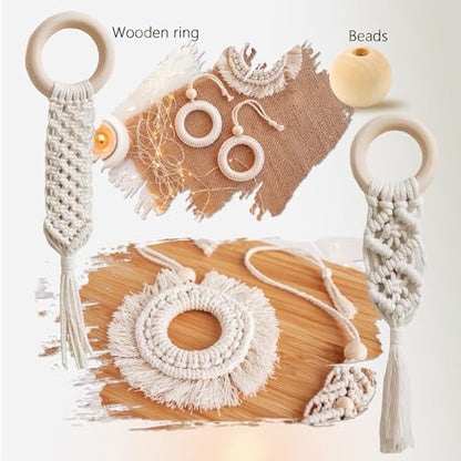 227pcs Macrame Kits 3mm 115yards Wall Hanging Natural Cotton Macrame Cord with Wooden Beads & Rings Wooden Sticks