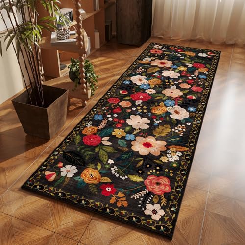 Runner Rug for Hallways Kitchen Rug Non Slip 2'x 6' Washable Runner Rugs with Rubber Backing Soft Floral Carpet Runner for Hallways