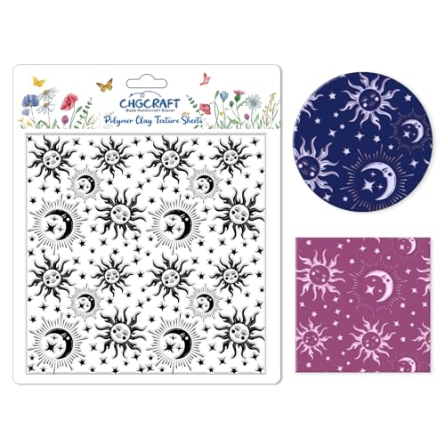 Sun Moon Stars Polymer Clay Texture Sheets Silicone Texture Stamp Clay Texture Mat Modeling Pattern Pad Texture Sheets for Jewelry and Clay Earrings Tools