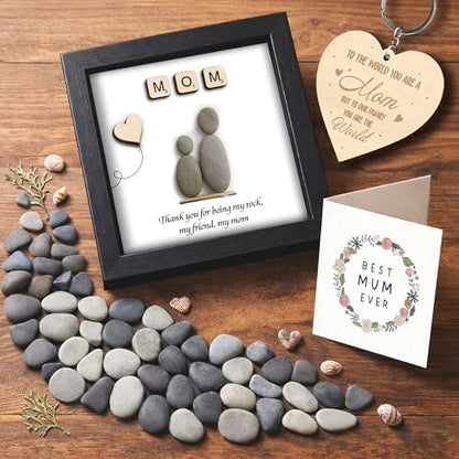 Mom Pebble Art Framed Rock Sign Thank You for Being My Rock