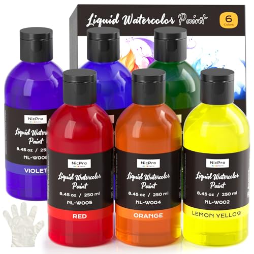 6 Colors Liquid Watercolor Paint Set (50.7 Fl Oz)
