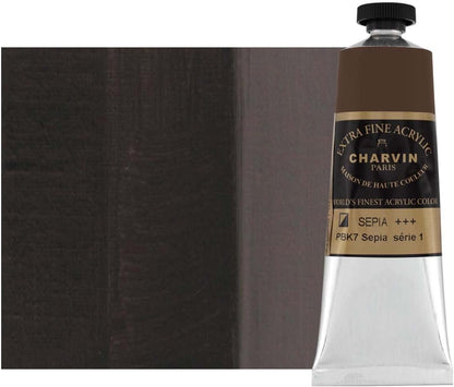 Charvin Extra Fine Professional Acrylic Paint - Sepia, 60ml Tube, Triple-Milled, Lightfast Pigments, Open Stock Artist Acrylic Paints in Nature-Inspired Hues