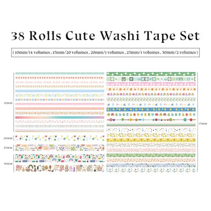 38 Rolls Washi Tape Aesthetic Colored Decorative