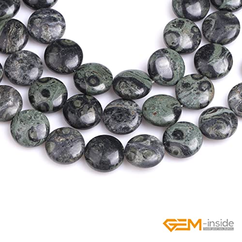 GEM Inside Natural 20mm Coin Dark Kambaba Jasper Gemstone Loose Beads Energy Stone Handmade Beads for Jewelry Making Jewelry Beading Supplies for Women
