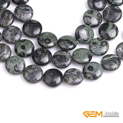 GEM Inside Natural 20mm Coin Dark Kambaba Jasper Gemstone Loose Beads Energy Stone Handmade Beads for Jewelry Making Jewelry Beading Supplies for Women
