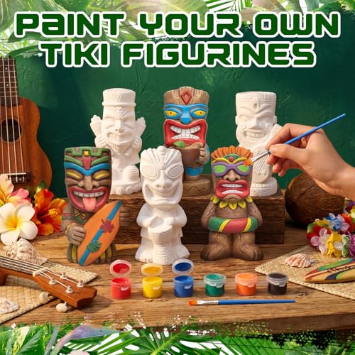 6 Sets Tiki Statue Ceramics to Paint Hawaii Ready to Paint Your Own Ceramic Tiki Statues DIY Unpainted Ceramics Paintable Figurines Crafts with Brush Palette for Tropical Hawaiian Luau Party (6 Count)