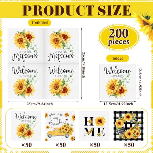 200 Pieces Summer Sunflower Cocktail Napkins 2