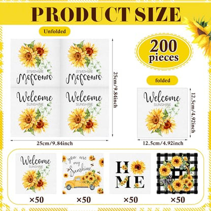 200 Pieces Summer Sunflower Cocktail Napkins 2