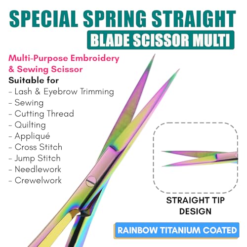 Cross Edge Spring Scissors 5 Inch straight Stainless Steel Precision Eyebrow & Eyelash Shaping & Trimming Scissor