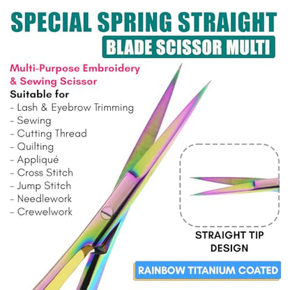 Cross Edge Spring Scissors 5 Inch straight Stainless Steel Precision Eyebrow & Eyelash Shaping & Trimming Scissor