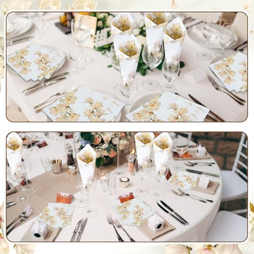 60 Pcs White Magnolia Floral Cocktail Paper Napkins 6.5 x 6.5 Inch (60 Count)