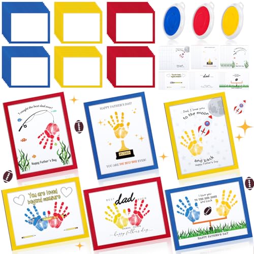 48 Sets Father's Day Handprint Crafts DIY Religious Hand Keepsake Craft Gifts with Flower Stickers for Mom Dad Home Party Activities (48 Count)