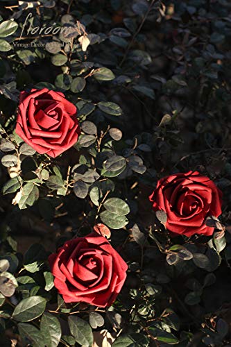 Artificial Flowers 50pcs Real Looking Dark Red Foam Fake Roses with Stems for DIY Wedding Bouquets Bridal Shower Centerpieces Floral Arrangements Party Tables Home Decorations (50 Count )
