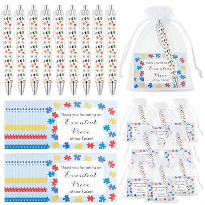 35 Sets Team Gifts for Employee Puzzle Pens Bulk Retractable Ballpoint Pen Thank You Cards and Organza Bags for Volunteer Teacher Nurse Admin Professionals Assistant Team Office Staff