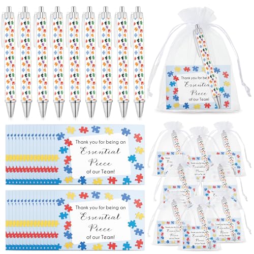 35 Sets Team Gifts for Employee Puzzle Pens Bulk Retractable Ballpoint Pen Thank You Cards and Organza Bags for Volunteer Teacher Nurse Admin Professionals Assistant Team Office Staff
