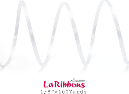 LaRibbons White Satin Ribbon 1/8 Inch 100 Yards Thin Luxury Double Faced Silk Ribbon for Flower Bouquet Crafts Gift Wrapping Wedding Christmas Decoration - Crafty Corner