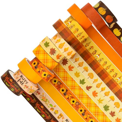 12 Rolls Fall Washi Tape Thanksgiving Autumn Maple Leaves Pumpkin Gnome Masking Washi Tape 15mm Thanksgiving Harvest Decorative Tape Sticker for Scrapbook Journal DIY Craft Gift Wrapping (196.85 Foot)