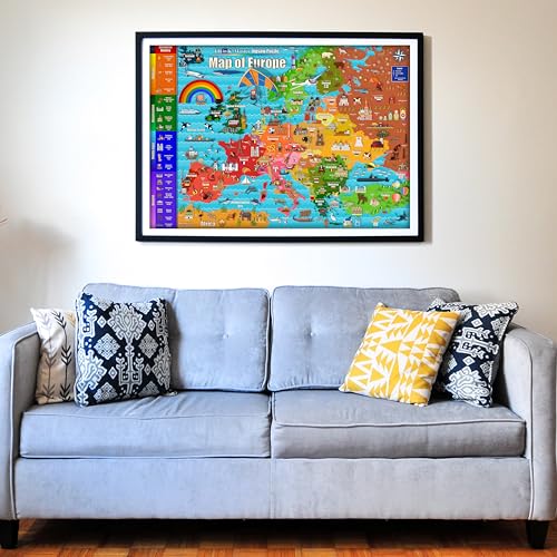 Colorful Map of Europe 500 Pieces Jigsaw Puzzle with Very Large Pieces for 13+