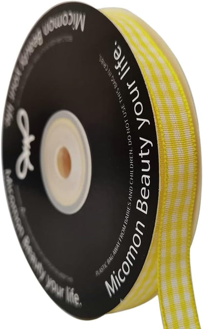 Yellow and White Gingham Plaid Checked Ribbon 25 Yards Per Roll Checkerd Craft 100% Polyester (3/8", Yellow) - Crafty Corner