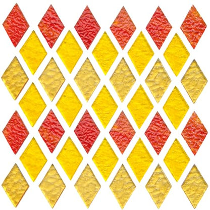 60 Pieces Diamond Shape Yellow Brown Mixed Transparent Stained Glass Tiles (60 Count)