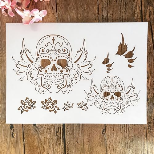 A4 Reusable Flying Skull Wings Stencil for Painting