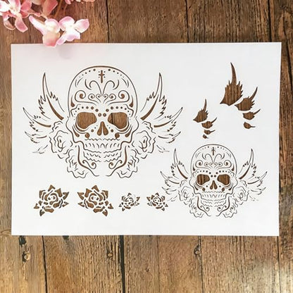A4 Reusable Flying Skull Wings Stencil for Painting