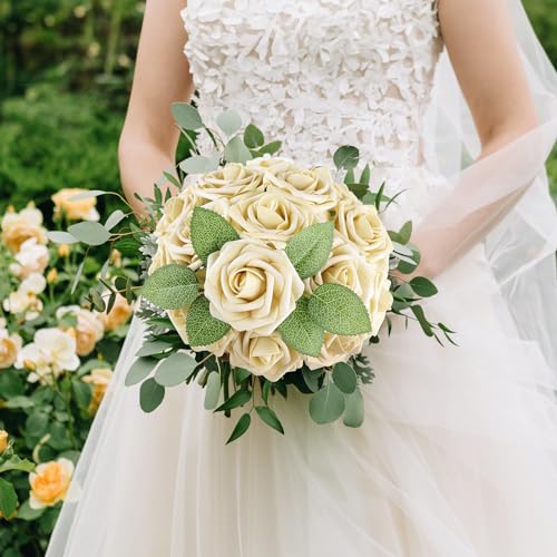 Beige Rose 25pcs Real Looking Artificial Flowers w