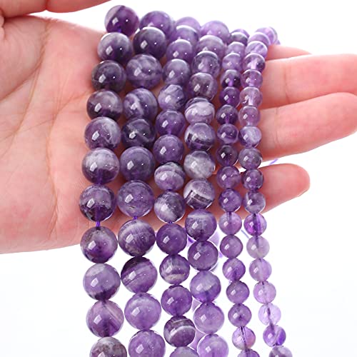Natural Purple Dream Lace Amethysts Beads Crystal Round Loose Beads for Jewelry Making 12mm 32pcs 1 Strand 15" (16 Count)