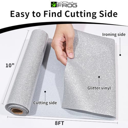 Silver Glitter HTV Vinyl Roll 10'' x 8ft Silver Glitter Iron on Vinyl for All Cutting Machine Sparkly Heat Transfer Vinyl for T