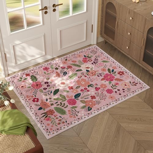 Door Mat Indoor Entrance 2x3 Rug Machine Washable Boho Floral Small Area Rug Non