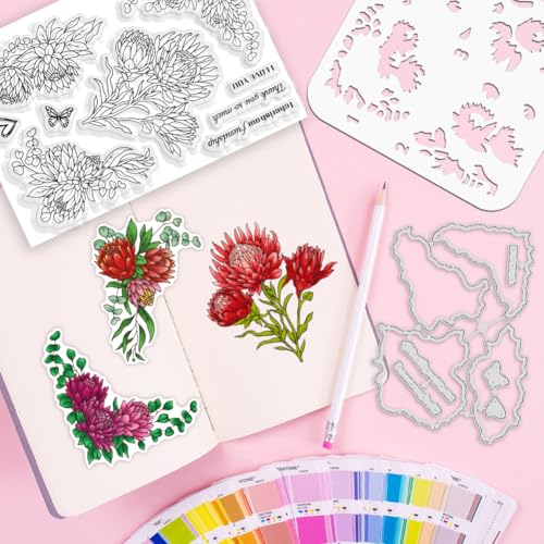 Protea Cynaroides Stamps & Dies & Layering Coloring Stencil Set