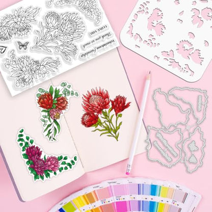 Protea Cynaroides Stamps & Dies & Layering Coloring Stencil Set