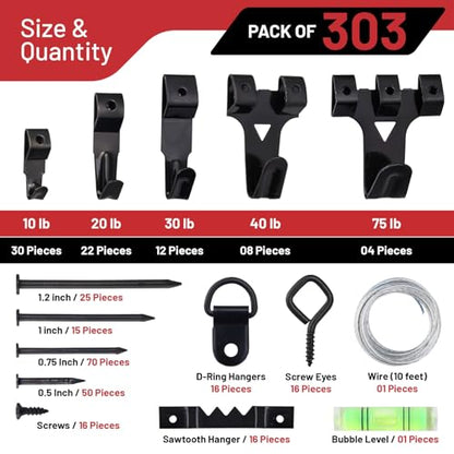 303 Piece Picture Hanging Assortment with Heavy Duty Hooks