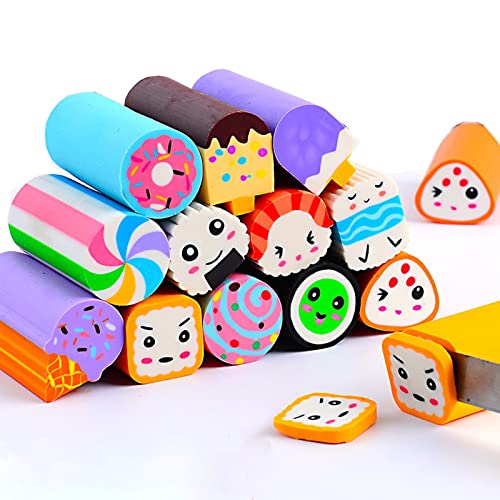 Food Erasers 12 Pack Sushi Desserts Desk Pet Erasers for Kids Cute Fun School Supplies Prize Gifts Party Favors (12 个)