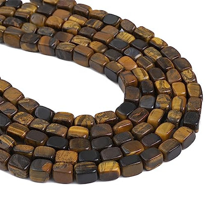 Natural Yellow Tiger Eye Cuboid Stone Loose Semi Gemstone Beads for Jewelry Making 8mmx12mm 38cm (33 Count)