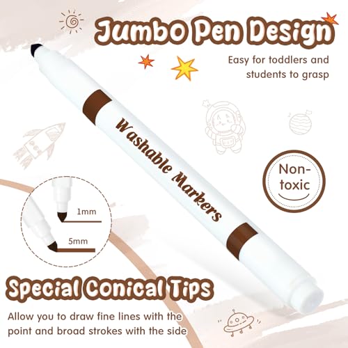 18 Pcs Line Washable Markers Brown Fine Tip Markers for Kid (18 Count)