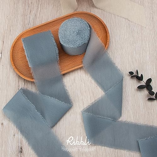 Slate Blue Chiffon Ribbon 2 Inch x 20 Yard Handmade Fringe Chiffon Silk Ribbon for Gifts Wrapping (60 Foot)