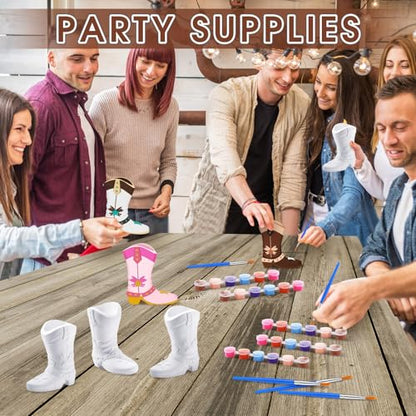 6 Set Cowboy Boot Vase Ceramics to Paint Ready to Paint Your Own Ceramic Cowgirl Hat Vase DIY Unpainted Plaster Paintable Kit Crafts with Brush Palette for Adults (6 Count)