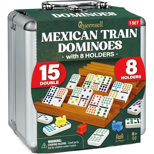 Mexican Train Dominoes Set Double 15 with 8 Holders