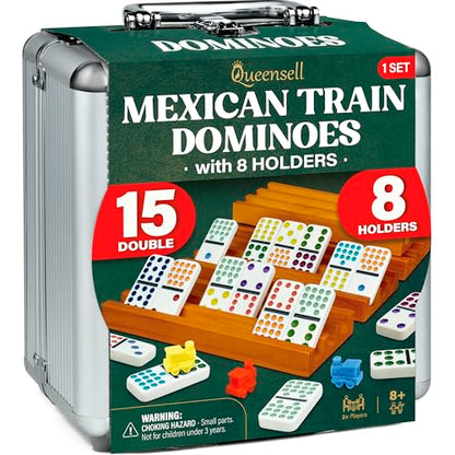 Mexican Train Dominoes Set Double 15 with 8 Holders