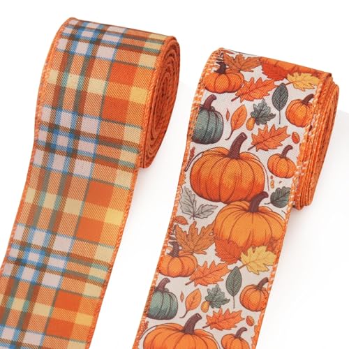 2 Rolls Fall Pumpkins Ribbons for Bows