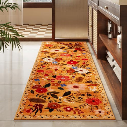 Runner Rug for Hallways Kitchen Rug Non Slip 2'6''x8' Washable Runner Rugs with Rubber Backing Soft Floral Carpet Runner for Hallways