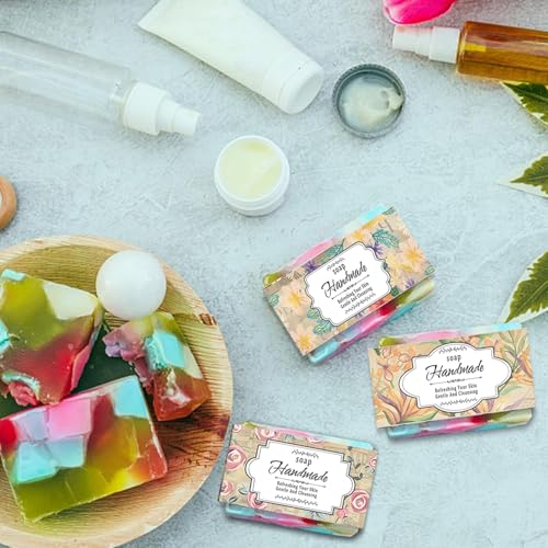 100 Eucalyptus Leaves Soap Wrapper 8 Style Vintage Flower Wrap Tape Kraft Paper Vertical Tag Sleeves Covers for Christmas Homemade Soaps Packaging Supplies (120 Count)