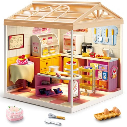 Bakery Shop DIY Miniature House Kit with Roof & LED Light