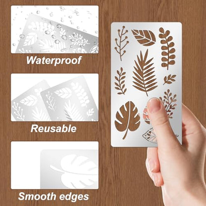 9PCS Metal Stencils Wood Burning Stencil Plant and Insect Mixed Metal Stencil Butterfly Flower Stencils for Journaling Engraving Templates for Wood Carving Drawing Scrapbooking Craft DIY (9 Count)