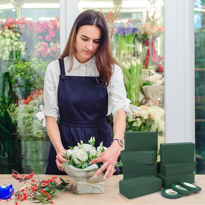24 Pieces Floral Foam Blocks with 6 Rolls Floral Tape 5.5''L x 3.1''W x 1.8''H Green Square Flower Foams Flower Arrangements Supplies for Dry & Wet Flower Wedding Home Decor and DIY Crafts