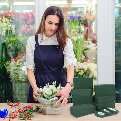 8 Pieces Floral Foam Blocks with 2 Rolls Floral Tape 5.5''L x 3.1''W x 1.8''H Green Square Flower Foams Flower Arrangements Supplies for Dry & Wet Flower Wedding Home Decor and DIY Crafts